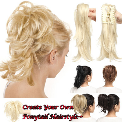 

100g 12 inch Adjustable Messy Style Ponytail Hair Extension DIY Your Own Ponytail Hair Style Synthetic Hair-Piece with Jaw Claw