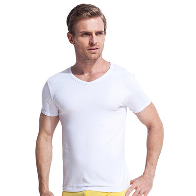 

Seven wolves men short sleeve T-shirt round neck cotton pure color cotton sweater 98713 white