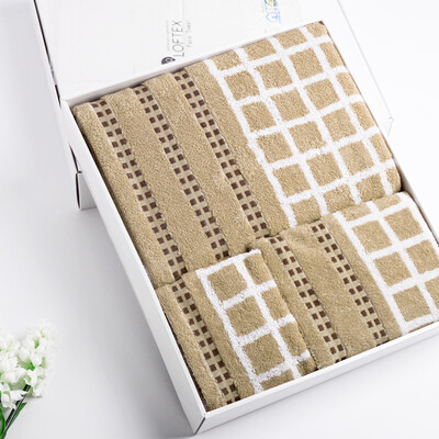 

Matt towel home textiles cotton yarn-dyed wipes film imprint towel towel towel three-piece gift box brown