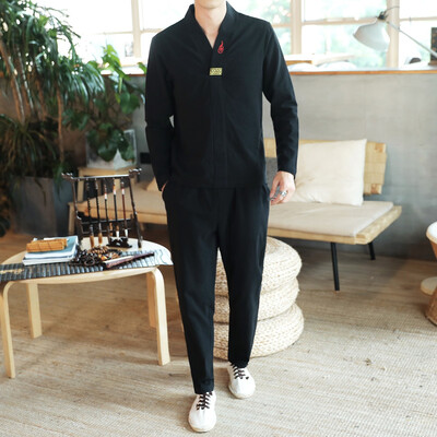 

Large size casual pants Chinese style T-shirt Korean version of the loose suit male