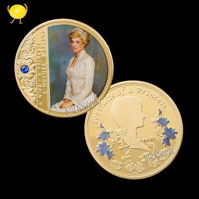 

Diana Diamond - encrusted Commemorative Coin Gold-plated Silver Souvenir Famous British Charity Celebrities of the 20th Century