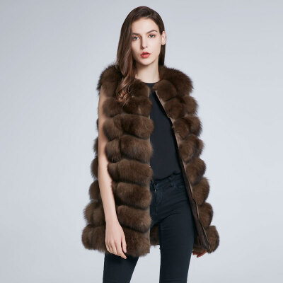 

Womens Jacket Fox Fur Vest Real Fur Coat Furry Jacket Natural Fox Fur Warm Fashion Stitching Stripe New Discount 2018 New