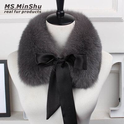 

MSMinShu Genuine Fox Fur Collar Scarf with Lace 100 Natural Fox Fur Scarf Winter Neck Warmer Jacket Fur Collar Short Scarves