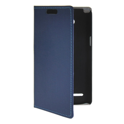 

MOONCASE Slim Leather Side Flip Wallet Card Holder Pouch with Kickstand Shell Back Case Cover for LG L80 Blue