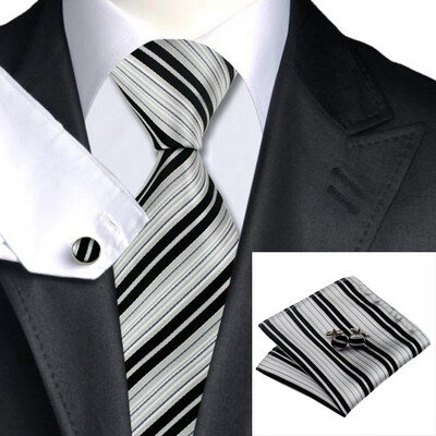 

2016 New Hot selling Vogue Men Silk Striped Tie Set High Quality 100 Silk Necktie Handkerchief Cufflink Set for Formal Wedding