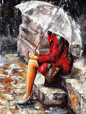 

Diy Oil Painting Paint by Numbers Kit for Adults Beginners - A Woman Waiting in the Rain