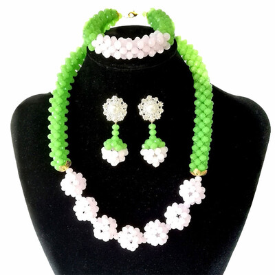 

2018 Green Bridal Crystal Beaded African Jewelry Sets For Women Nigerian Beads Jewelry Set India Wedding Beads Jewelry Sets