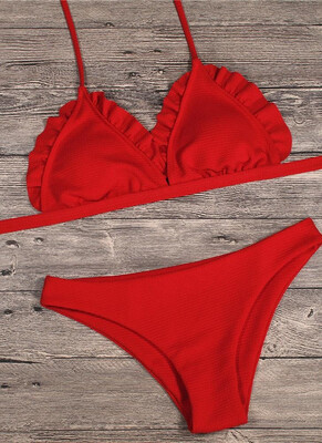 

2018 Women Bikini Set Push Up Swimwear Swimsuit Ruffle Low Waisted Padded Two Piece Bathing Suit Beach Wear