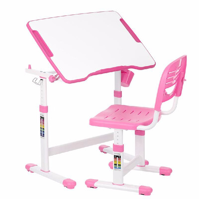

New Style Height Adjustable Kids Study Desk & Chair Set 0-40°Tiltable Children Activity Art Table Set Work Station Metal Frame