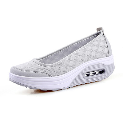 

Summer Women Flat Platform Shoes Woman Casual Air Mesh Breathable Shoes Slip On Gray Fabric Shoes