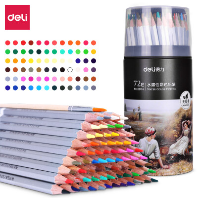 

Deli deli 72 color iron bucket water-soluble color pencil water-soluble student color lead set with a gift brush 68114