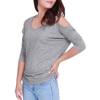 

CT&HF Women Long Sleeves Off the Shoulder Cotton Casual Loose T-Shirt