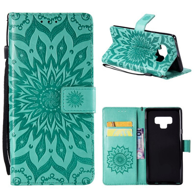 

MOONCASE Samsung Galaxy Note 9 Embossed Sun Flower Leather Case - Green