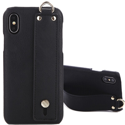 

iPhone x10 58-inch Apple X mobile phone case Handheld wristband bracket lanyard strong protection shatter-resistant shell elegant black
