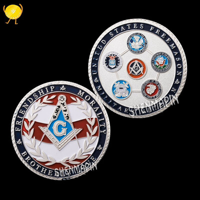 

Masonic belief commemorative coin US five major army painted embossed coin gold-plated silver challenge coins collectibles