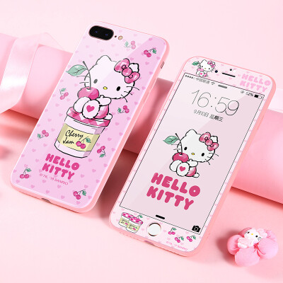 

shell film set Hello Kitty iPhone7plus8plus mobile phone shell Apple 78plus tempered film all-inclusive silicone cartoon anti-fall soft shell innocence Hello Kitty