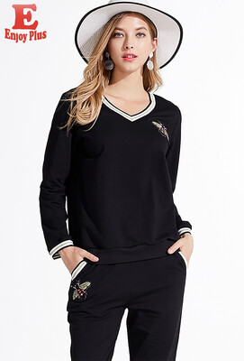 

XL XXL 3XL 4XL 5XL plus size cotton autumn 2018 women tracksuit clothing set large size 2 two piece black casual t shirt pant
