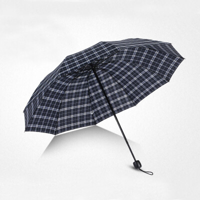 

Yingyu manual tri-fold business lattice umbrella British wind increase double lattice umbrella rain dual-use GA9307 dark blue lattice