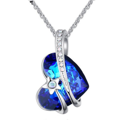 

Blue Heart Love Pendant Necklaces for Women Fashion Jewelry Crystal from Austrian Elements High Quality Accessories 25947