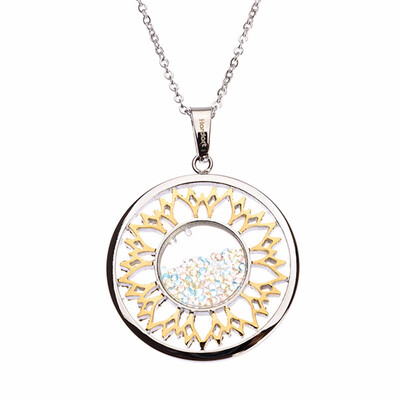 

Colorful Crystal Golden Stars Round Stainless Steel Pendant Necklace 17