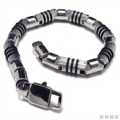 

Hpolw Mens silver&black Stainless Steel Round bullet shape Link Key buckle geometric designs Bracelet