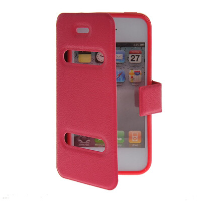 

MOONCASE View Window Leather Side Flip Pouch Stand Shell Back ЧЕХОЛ ДЛЯ Apple iPhone 4 / 4S Hot pink