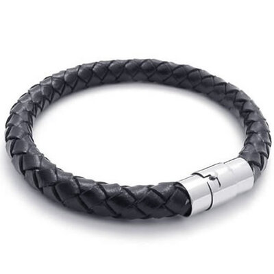 

Hpolw Black Leather Mens Bracelet Stainless Steel Clasp 8mm - 75" 8" 85" 9"