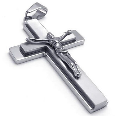 

Hpolw Stainless Steel 925 Sterling Silver Jesus Crucifix Cross Mens Womens Necklace Pendant with 18-26 inch Chain