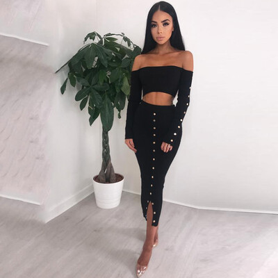 

Two-piece woman set fashion female set autumn tube top shirt long-sleeved one-shoulder willow pit long sleeve two-piece skirt