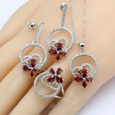 

5 Colors 925 Silver Jewelry Sets For Women Bridal Semi-precious Earrings Necklace Pendant Ring Christmas Gift