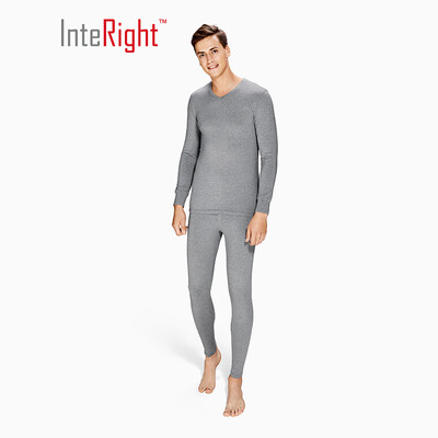 

INTERIGHT thermal underwear male cashmere protein V-neck suit dark blue