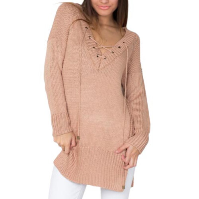 

CT&HF Women Casual Loose Lace-up Long Sleeves Pullover Sweater