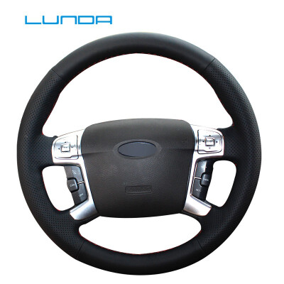 

LUNDA Black Artificial Leather Car Steering Wheel Cover for Ford Mondeo Edge Mk4 2007-2012 hand-stitched steering wheel cover