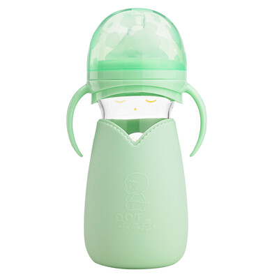 

Small do not point DOT anti-flatulence easy to suck cute baby wide taste warm glass bottle 260ml green