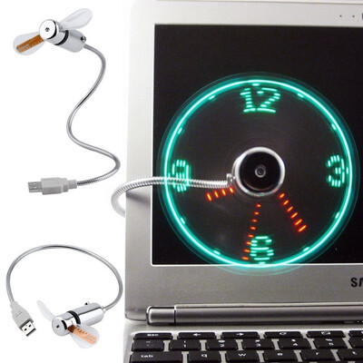 

Hand Mini USB Fan portable gadgets Flexible Gooseneck LED Clock Cool For laptop PC Notebook real Time Display durable Adjustable