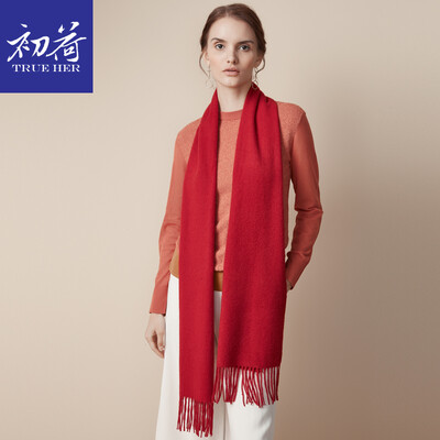 

Initial load TRUE HER cashmere scarf female autumn&winter thick warm European&American solid color wild bib shawl dual-use exquisite gift box Chinese red