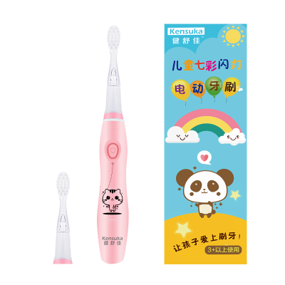 

Jianshujia kensuka childrens electric toothbrush K300 fine soft waterproof sound wave vibration colorful lights with brush head 2 intelligent time control cherry powder