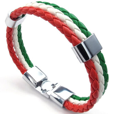 

Hpolw Mens Feather Bracelet, Italy Flag Italian Banner Cuff Bangle, Red White Green, 8" 8.5" 9"