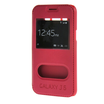 

MOONCASE Samsung Galaxy J5 Case View Leather Flip Pouch Bracket Back Cover Hot pink