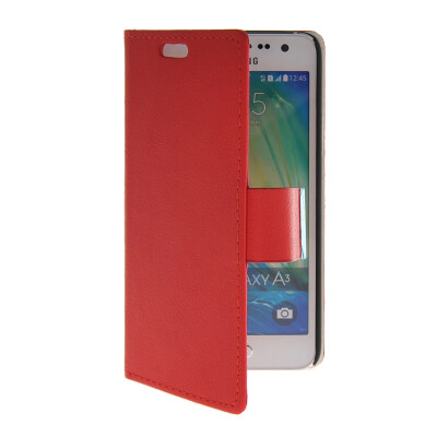 

MOONCASE Slim Leather Side Flip Wallet Card Slot Pouch with Kickstand Shell Back Case Cover for Samsung Galaxy A3 Red