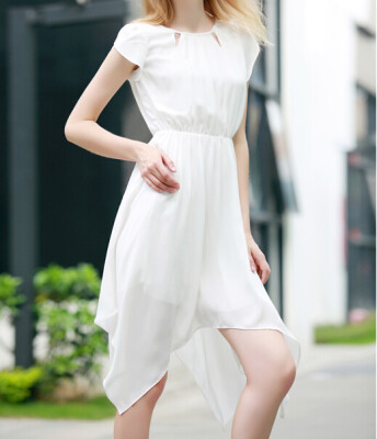 

Lovaru ™ female short-sleeved chiffon dress 2015 summer new Korean Slim openwork lace in skirt dress irregular