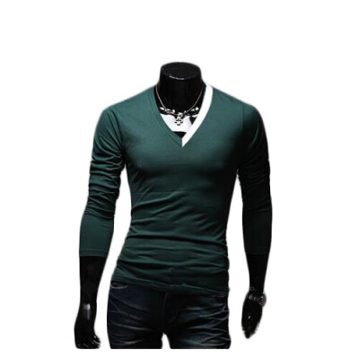 

Zogaa Spring New Men's T-shirt V Collar Slim Long Sleeve