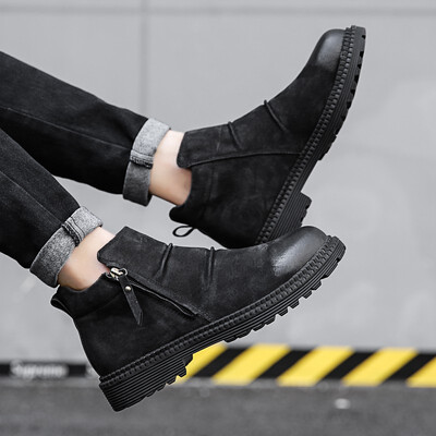 

British middle to help color youth wild casual high mens boots tooling shoes mens winter England high to help leather Martin boo