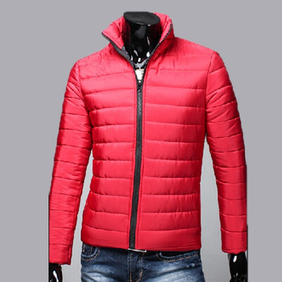 

Mens Fashion Pure Color Stand Collar Long Sleeve Breathable Casual Zipper Cotton-Padded Jacket