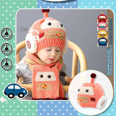 

Buebos Ninos Winter New Children Hat Set Korean Robot Knitting Hat + Scarf 2 Pcs Set Kids Baby Boys & Girls Winter Accessories