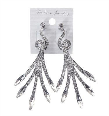 

Idealway New Fshion Silver Plated 4 Colors Clear Blue Purple Black Crystal Rhinestone Phoenix Drop Earrings Females Jewelry