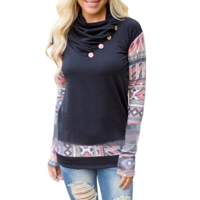 

CT&HF Women Cotton Long Sleeves Printed Splicing Pullover Hoodie Tops