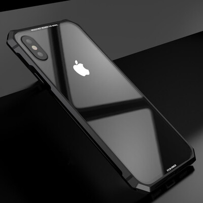 

Original LUPHIE Phone Case For iPhone X Metal Aluminum Frame 9H Tempered Glass Back Cover Shockproof Case