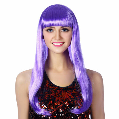 

22" Straight Cosplay Wig With Bangs Synthetic Fake Hair Custom Cosplay Wigs For Women Heat Resistant Blond Purple Pink Red Blue