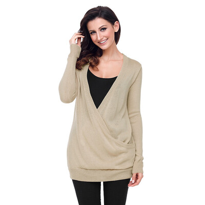 

PREISEI Autumn Winter Sexy Deep V Neck Loose Casual Long Sleeve Pullover Women Knitted Sweater PR27802